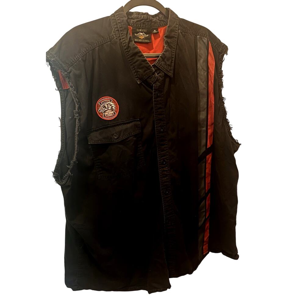 Men’s Size 4XL Black Harley Davidson Sleeveless Snap Front Shirt Shop Vest